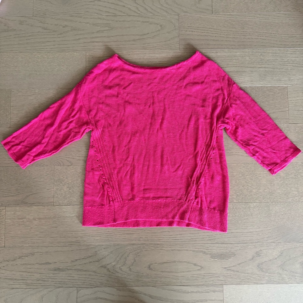 Anthropologie Bright Pink Linen-blend Knit Round Neck Sweater
